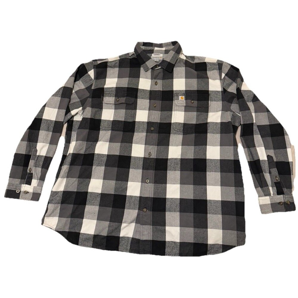 Carhartt Plaid Flannel Shirt Long Sleeve Button Down 2XL Black Gray Original Fit